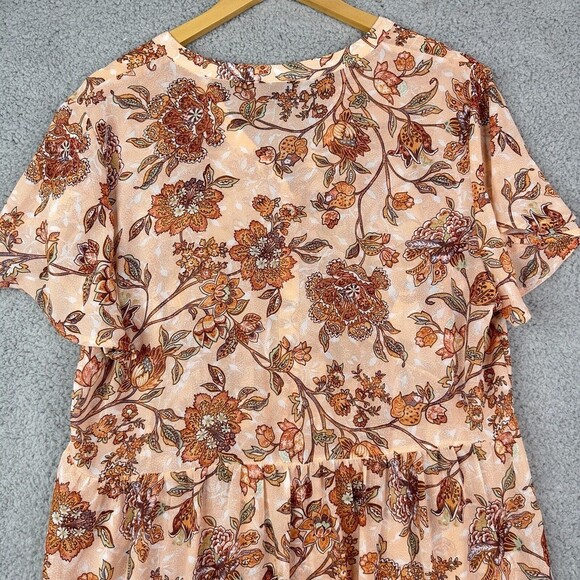 Torrid 1X Babydoll Tunic Top Orange Brown Floral Hi Low Boho Blouse - Picture 13 of 16